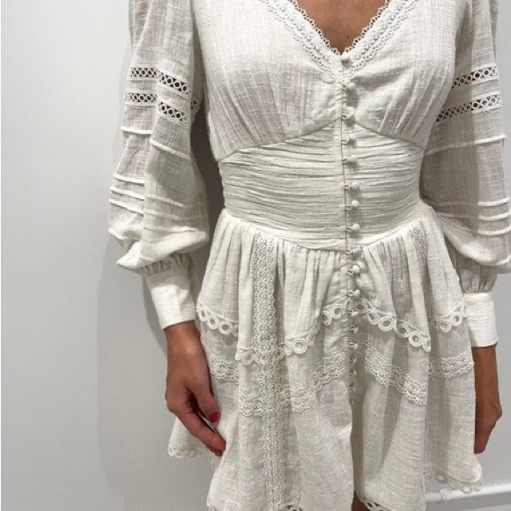 Hemant and Nandita Ruby Eyelet Guae Mini Dress Off White Medium - Picture 3 of 11